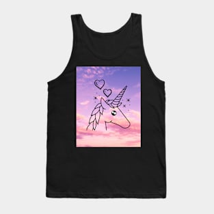 Unicorn With Pink & Purple Sky & Clouds Tank Top